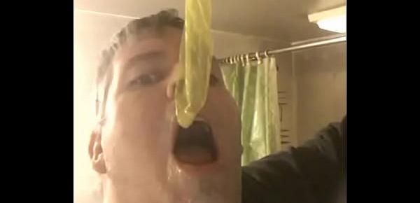  Faggot eats cum filled condom